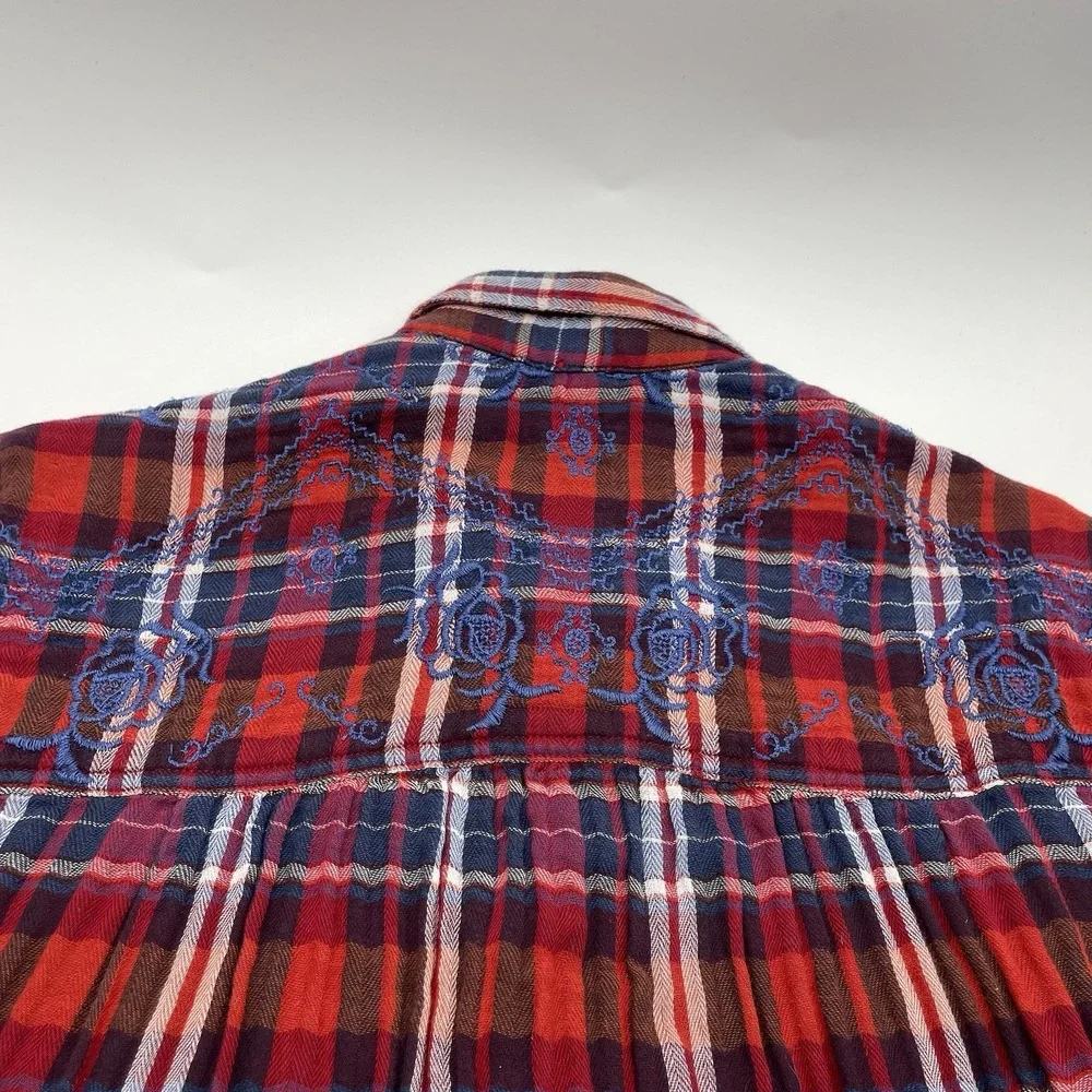 Free People‎ Magical Red Plaid Top Women's Casual Button down Shirt  Size Small